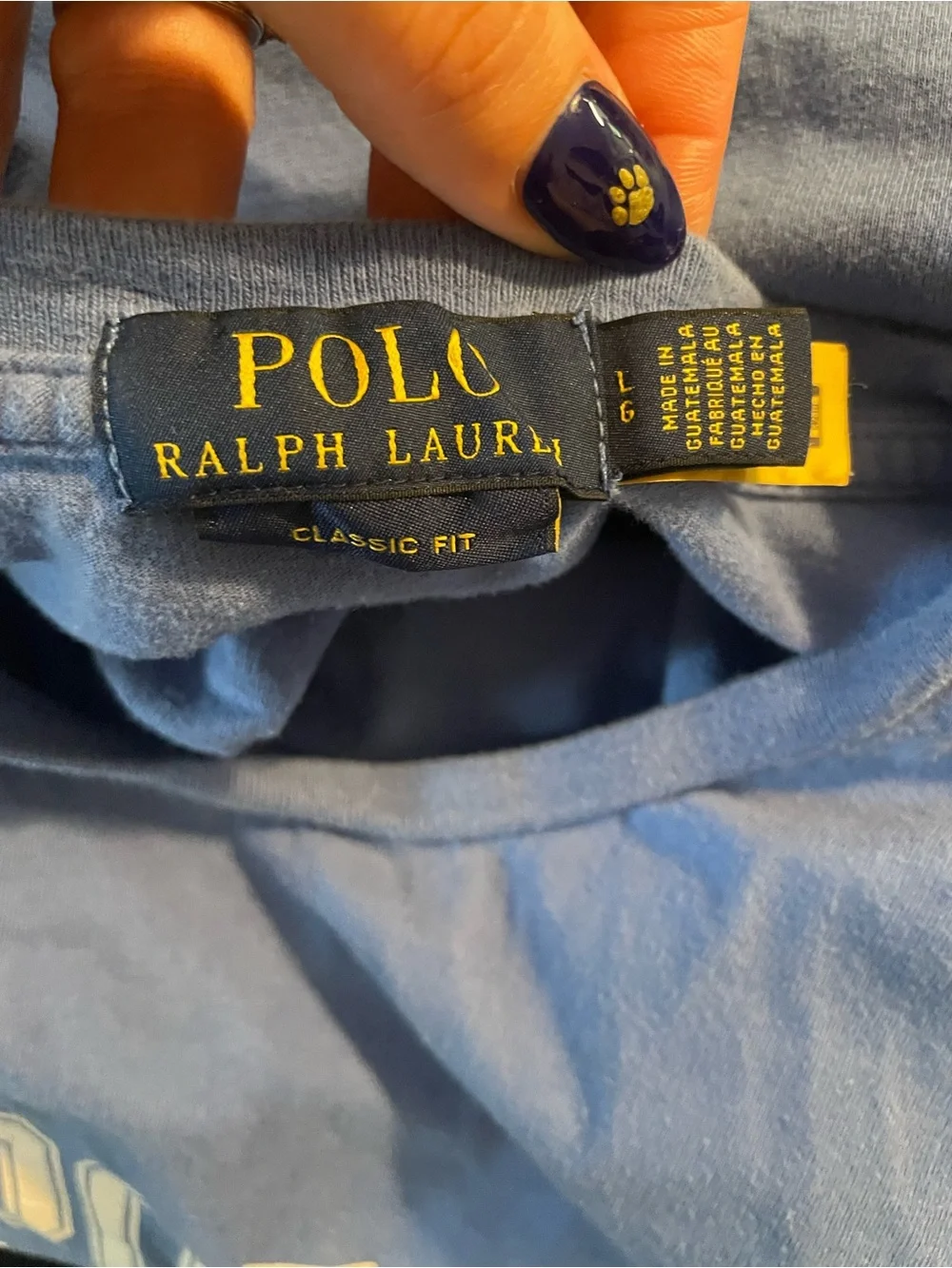 Polo Ralph Lauren logo blue T-shirt collegiate-style graphic top Large pony lo